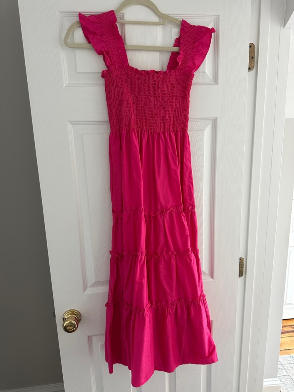 Fuchsia Smocked Tiered Maxi Dress with Ruffle Straps